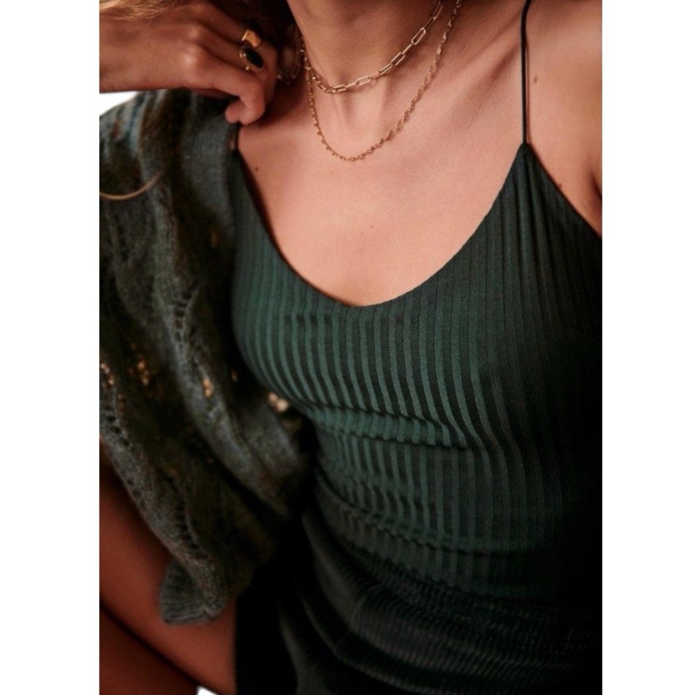 Sezane Dark Green Ribbed Bodysuit